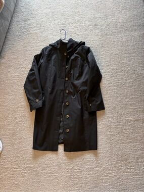 House of Harlow Black Hooded Raincoat with Button Front
